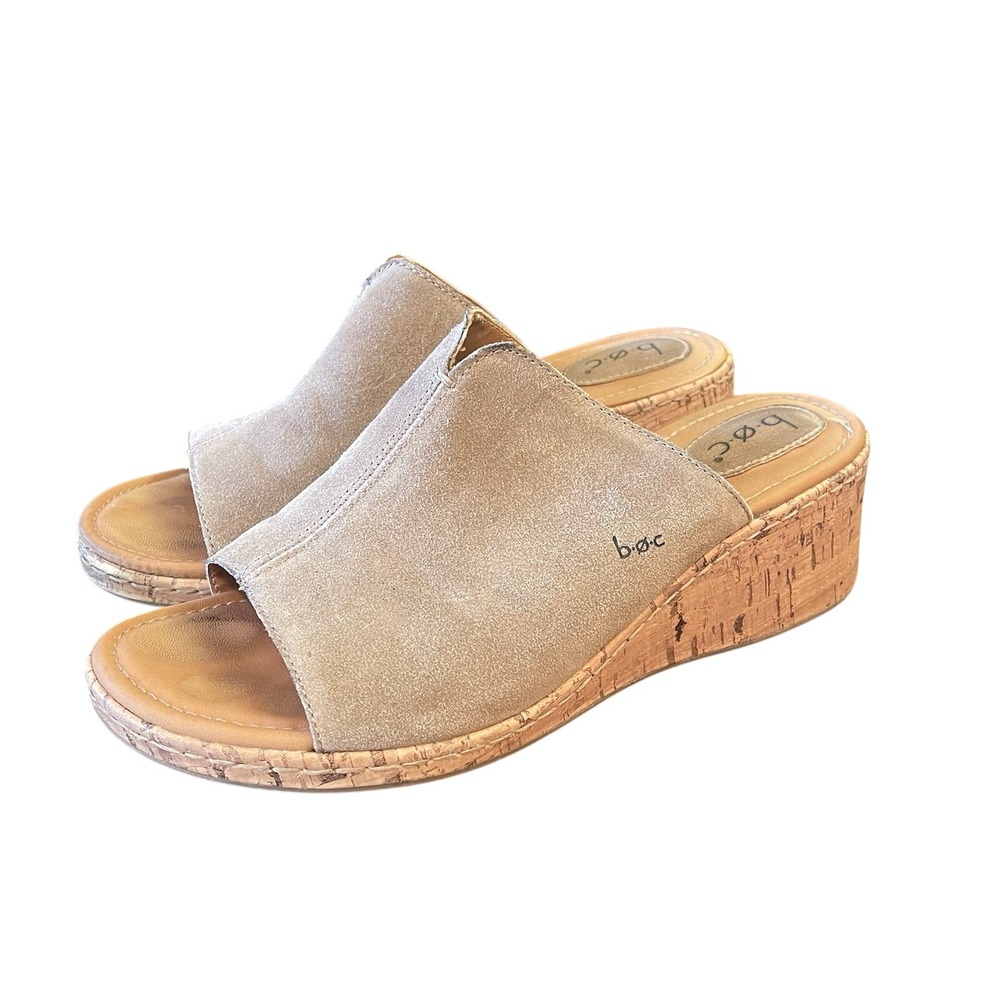 Born BOC Women 11 ‎ Arie Tan Suede Leather Cork Wedge Platform Sandals Slides